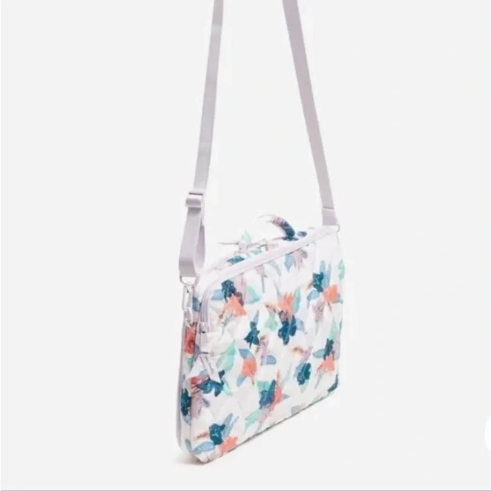 LMT: Vera Bradley Quilted Workstation Bag with Floral Pattern - Blue and Coral